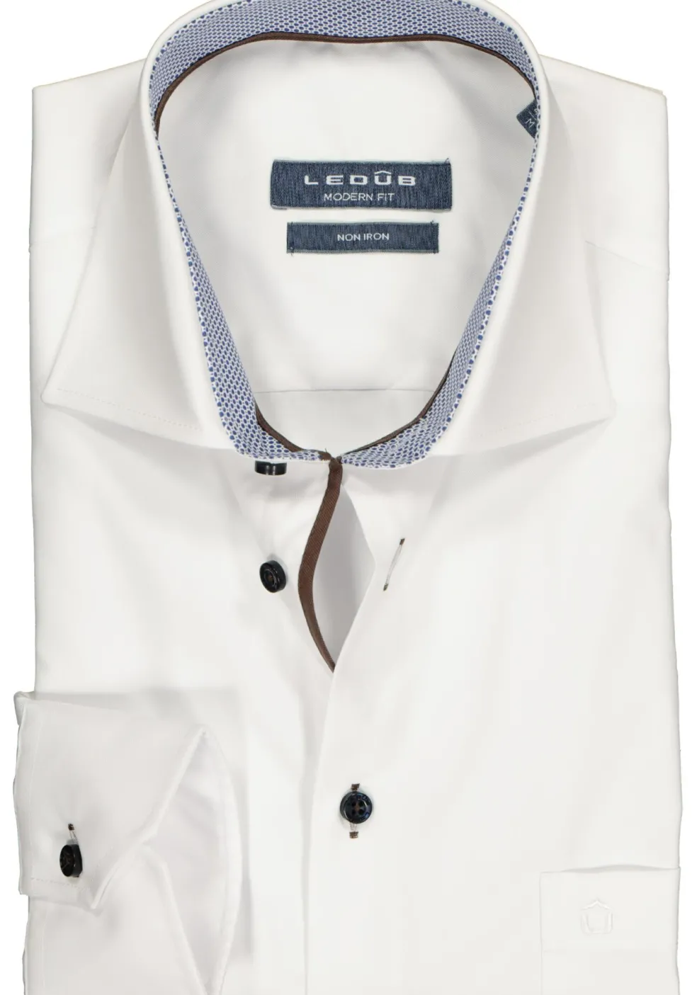 Ledub Modern Fit overhemd, wit twill (contrast)