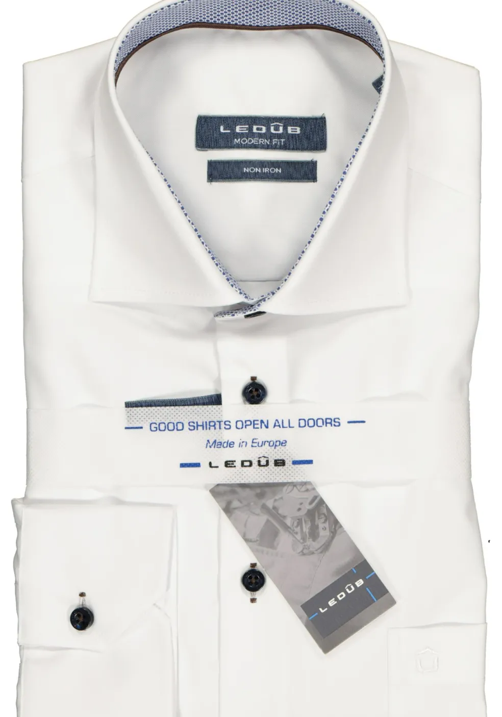 Ledub Modern Fit overhemd, wit twill (contrast)