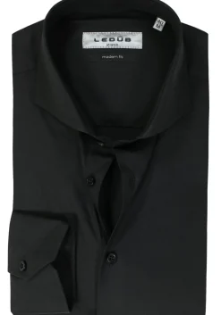 Ledub modern fit overhemd, zwart stretch