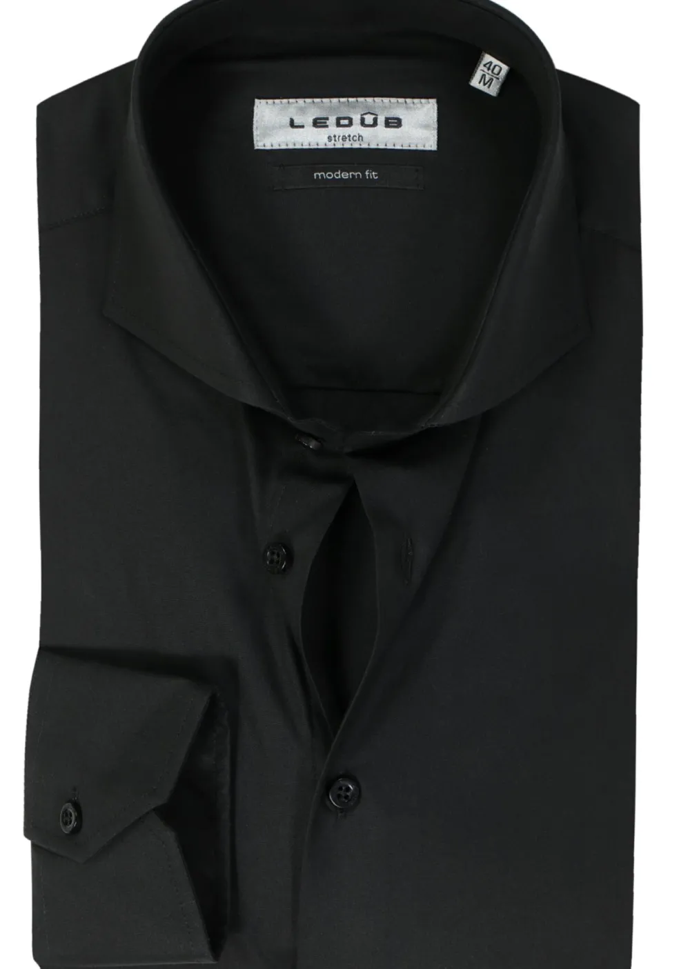 Ledub modern fit overhemd, zwart stretch
