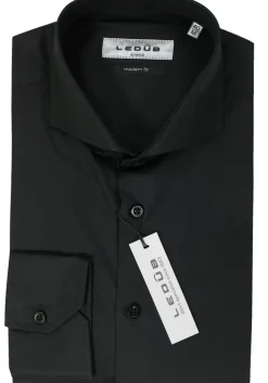 Ledub modern fit overhemd, zwart stretch