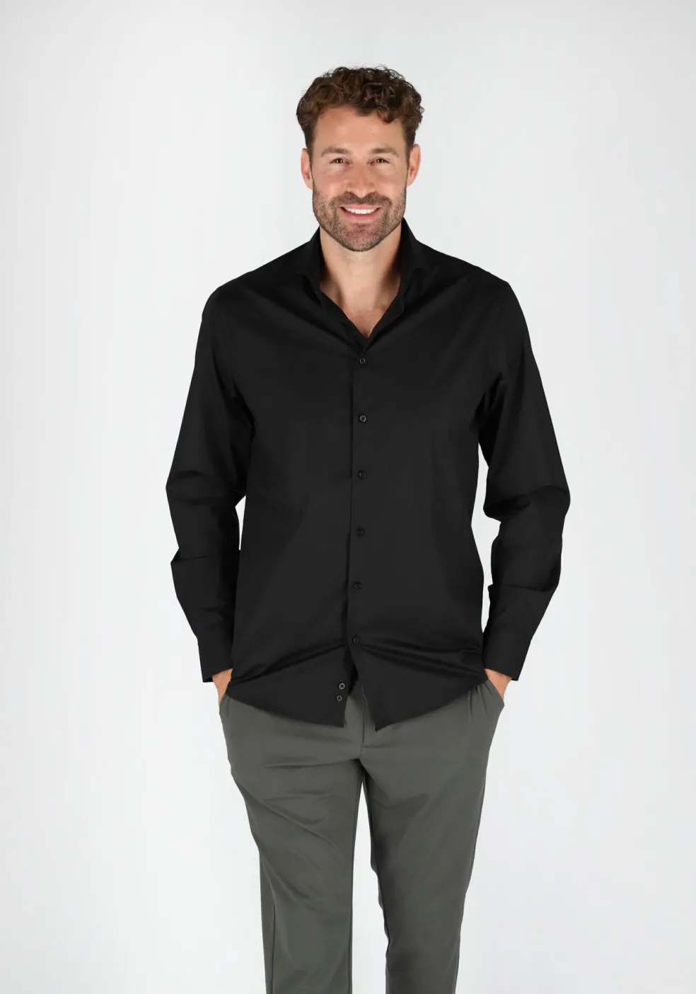 Ledub modern fit overhemd, zwart stretch