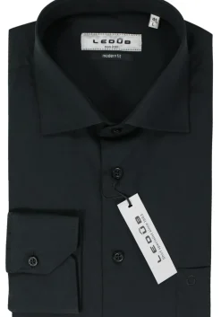 Ledub modern fit overhemd, zwart twill