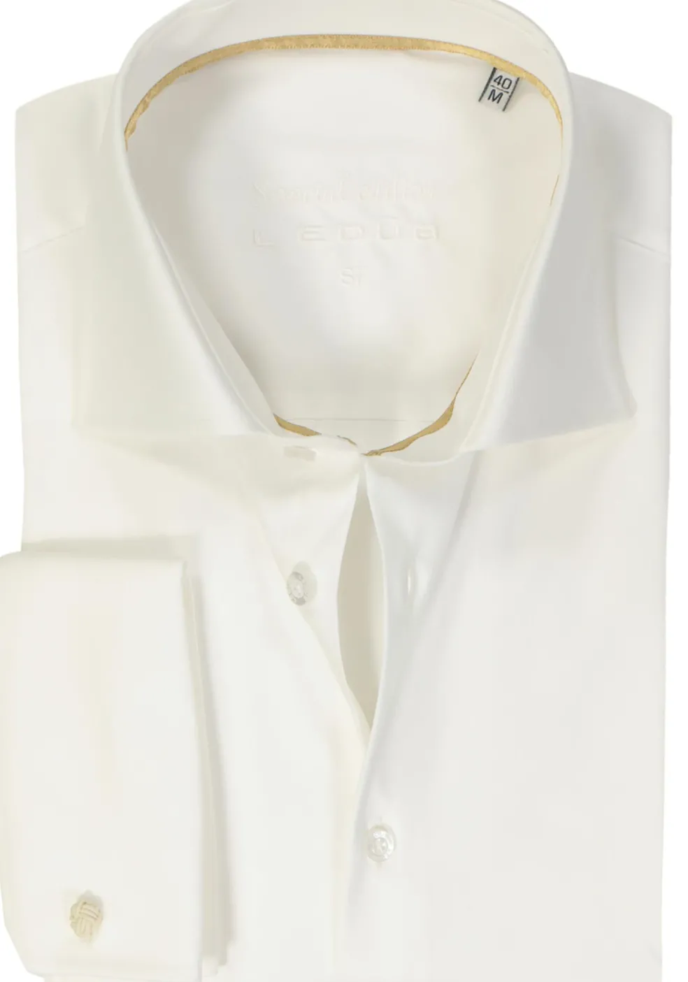 Ledub slim fit overhemd, dubbele manchet, beige twill