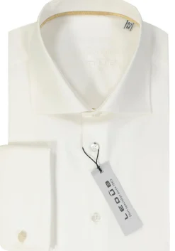 Ledub slim fit overhemd, dubbele manchet, beige twill