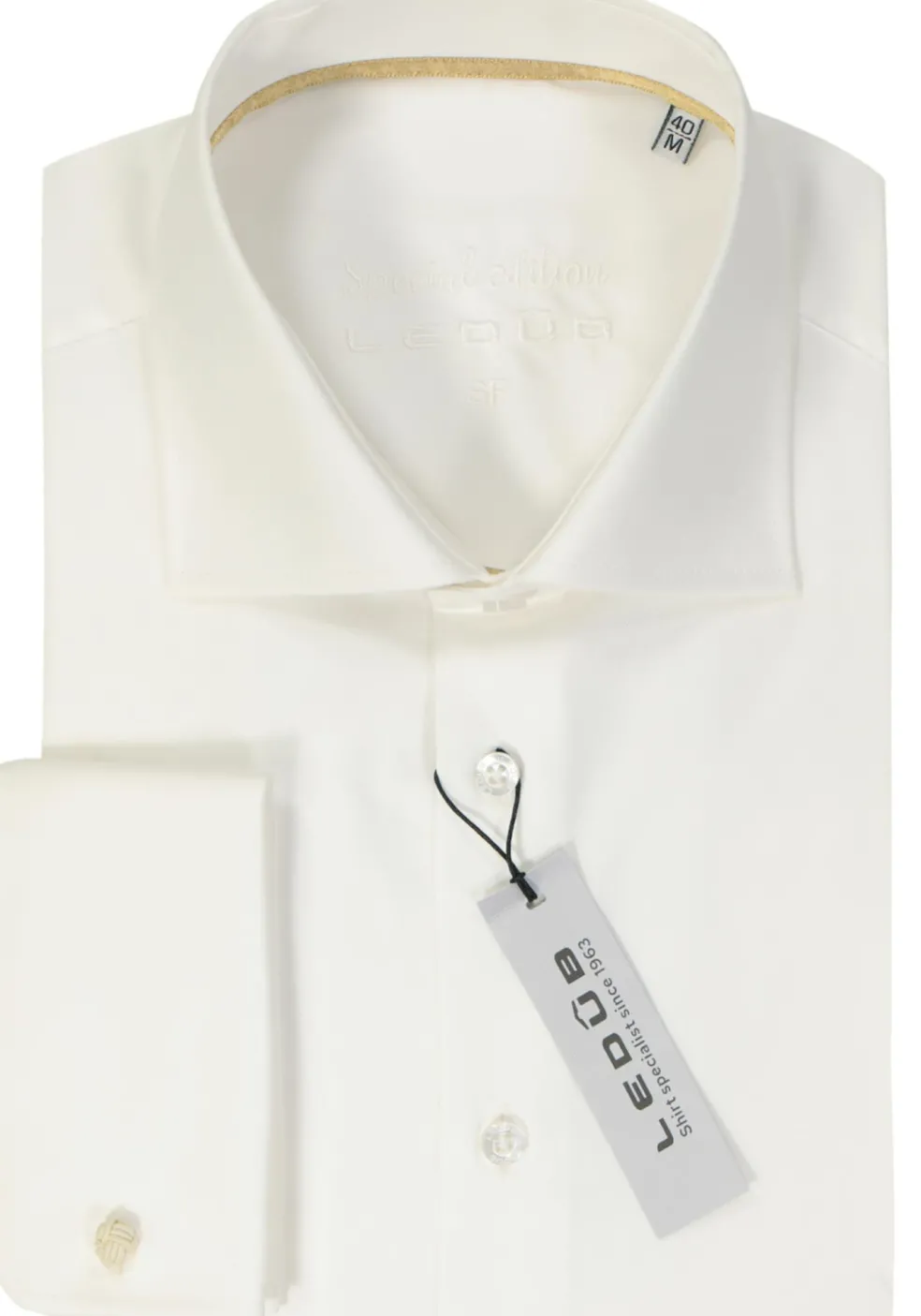 Ledub slim fit overhemd, dubbele manchet, beige twill
