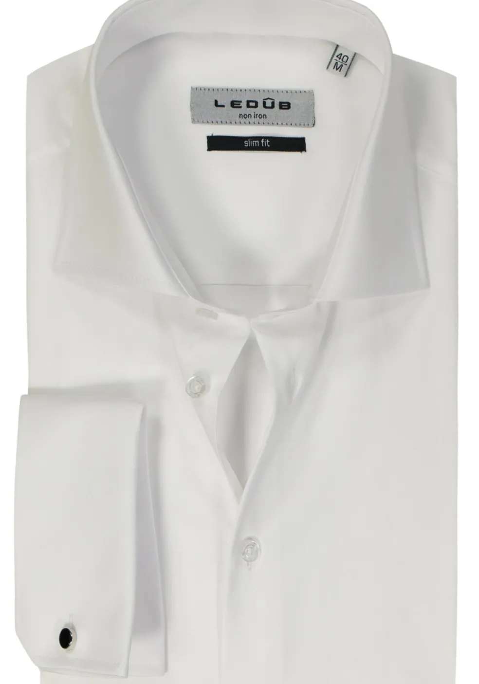 Ledub slim fit overhemd, dubbele manchet, wit twill