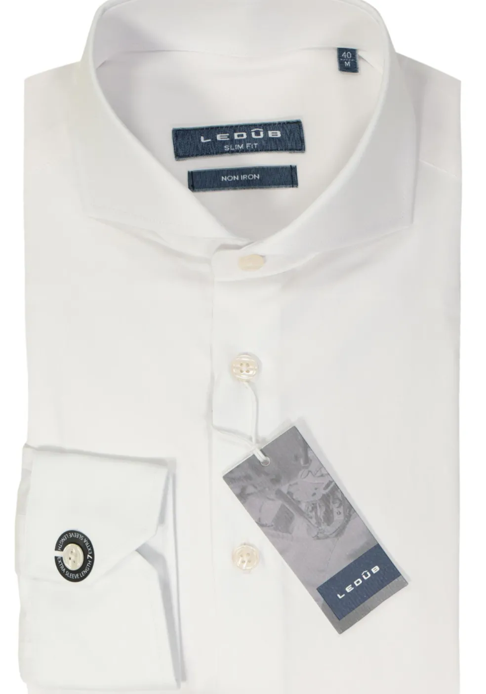 Ledub slim fit overhemd, mouwlengte 72 cm, wit