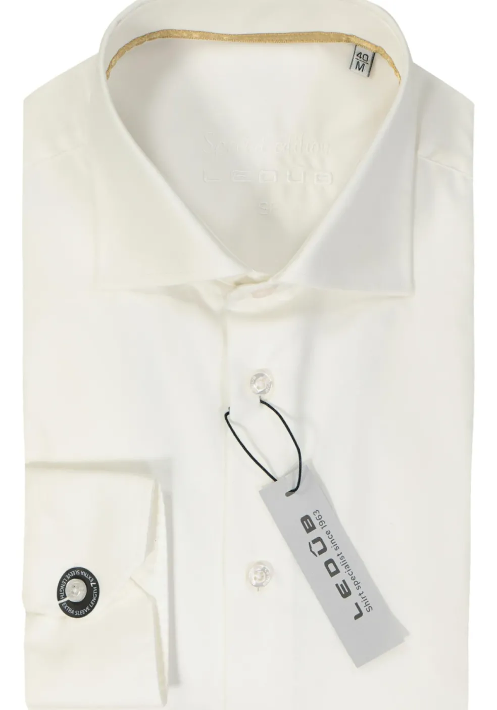 Ledub slim fit overhemd, mouwlengte 7, beige twill