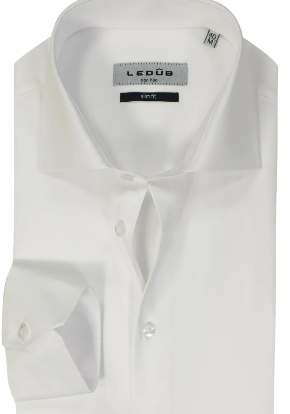 Ledub slim fit overhemd, mouwlengte 7, wit twill