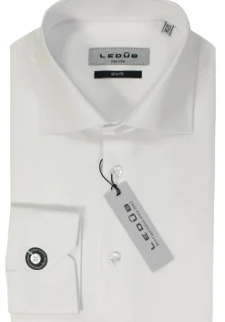 Ledub slim fit overhemd, mouwlengte 7, wit twill