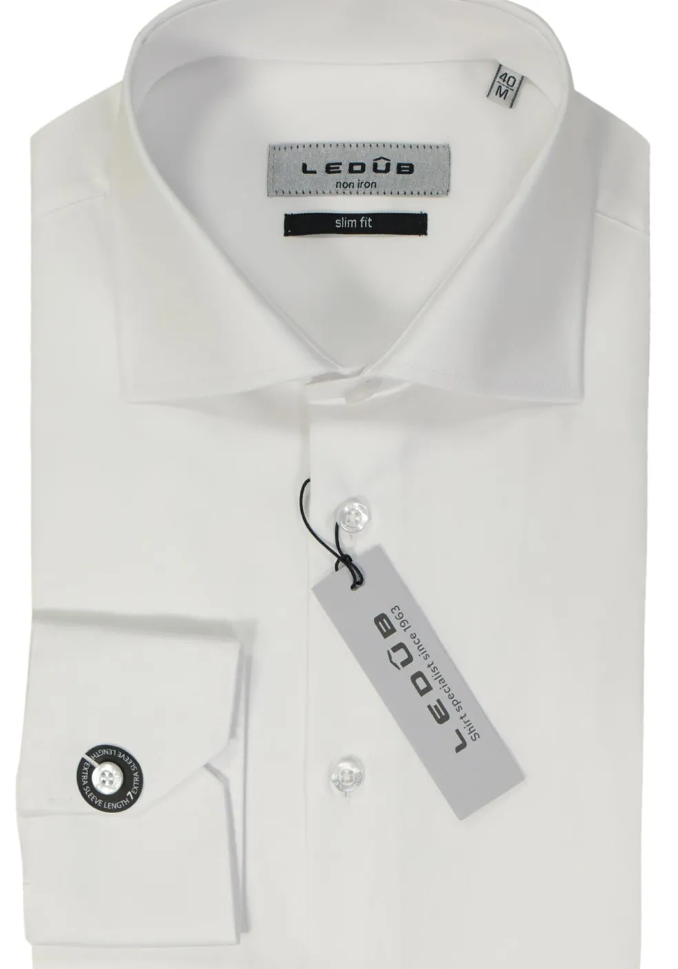 Ledub slim fit overhemd, mouwlengte 7, wit twill