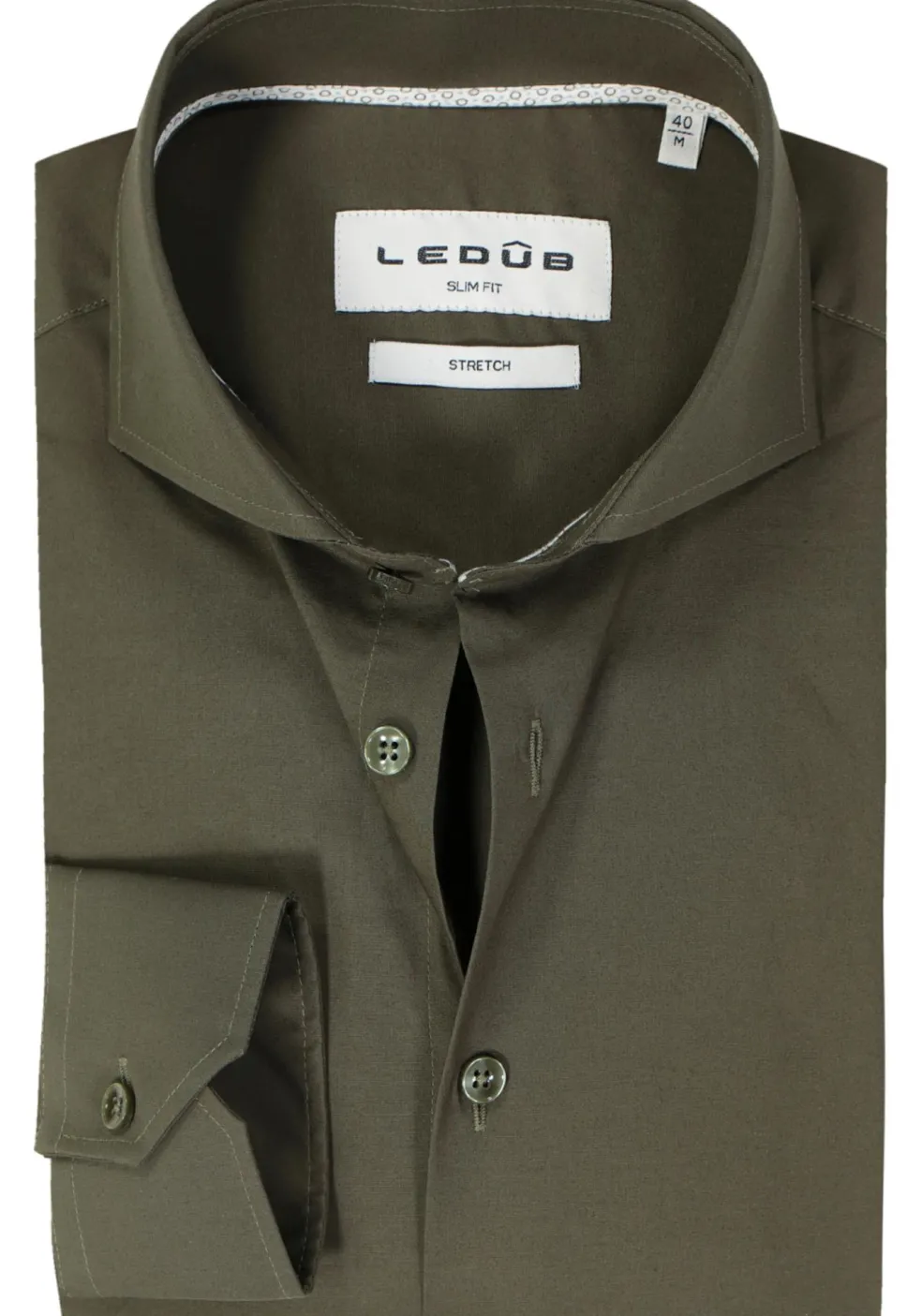 Ledub slim fit overhemd, popeline, donker olijfgroen