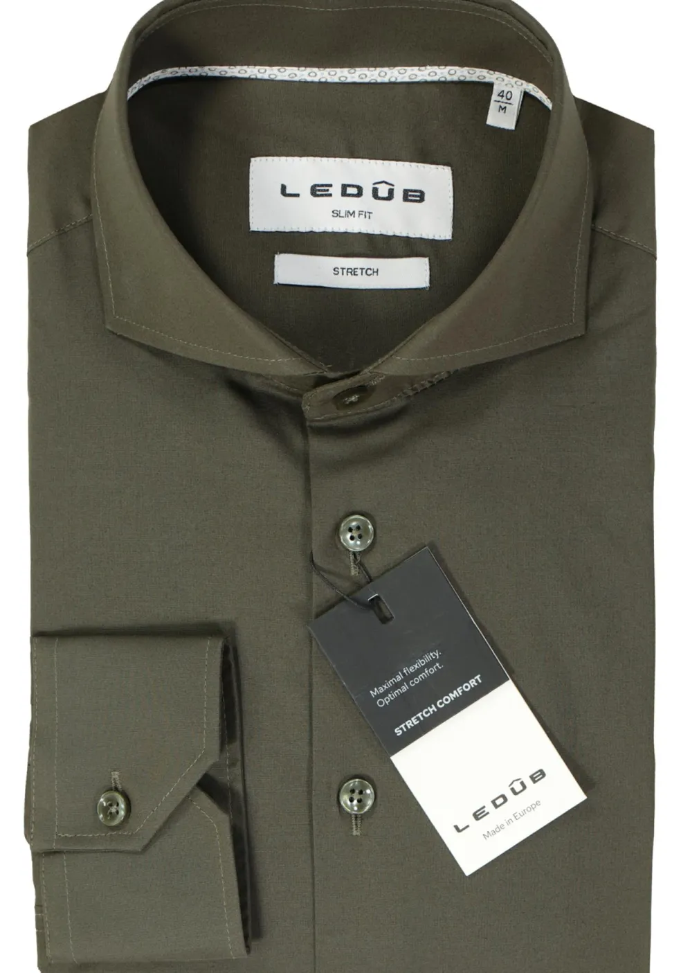 Ledub slim fit overhemd, popeline, donker olijfgroen