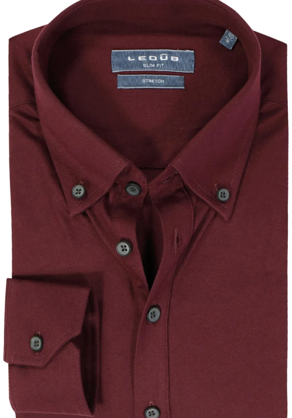 Ledub slim fit overhemd, tricot weving, donkerrood
