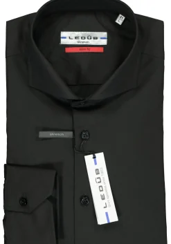 Ledub slim fit overhemd, zwart