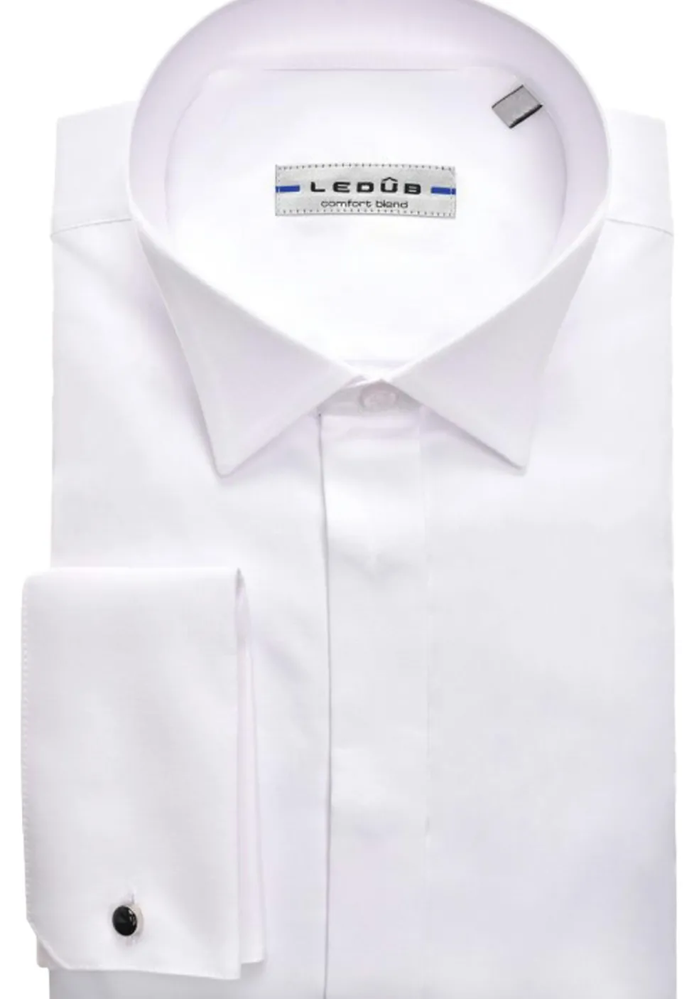 Ledub slim fit smoking overhemd, dubbele manchet en wing kraag, wit