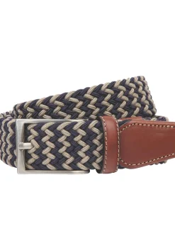 LINDENMANN elastische heren riem, blauw met beige