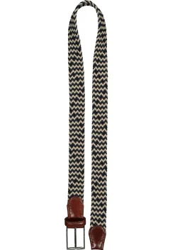 LINDENMANN elastische heren riem, blauw met beige