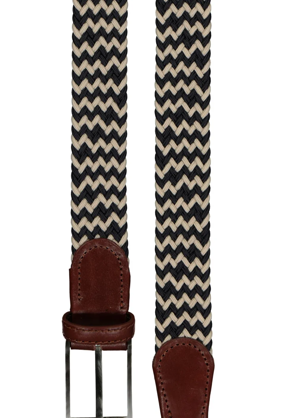LINDENMANN elastische heren riem, blauw met beige