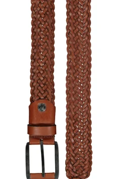 LINDENMANN leren heren riem, cognac gevlochten