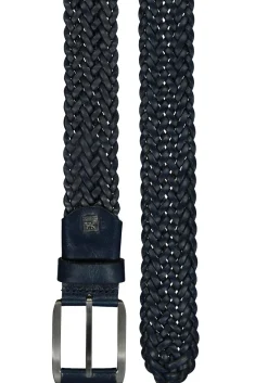 LINDENMANN leren heren riem, marine blauw gevlochten