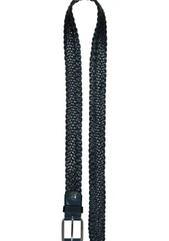 LINDENMANN leren heren riem, marine blauw gevlochten