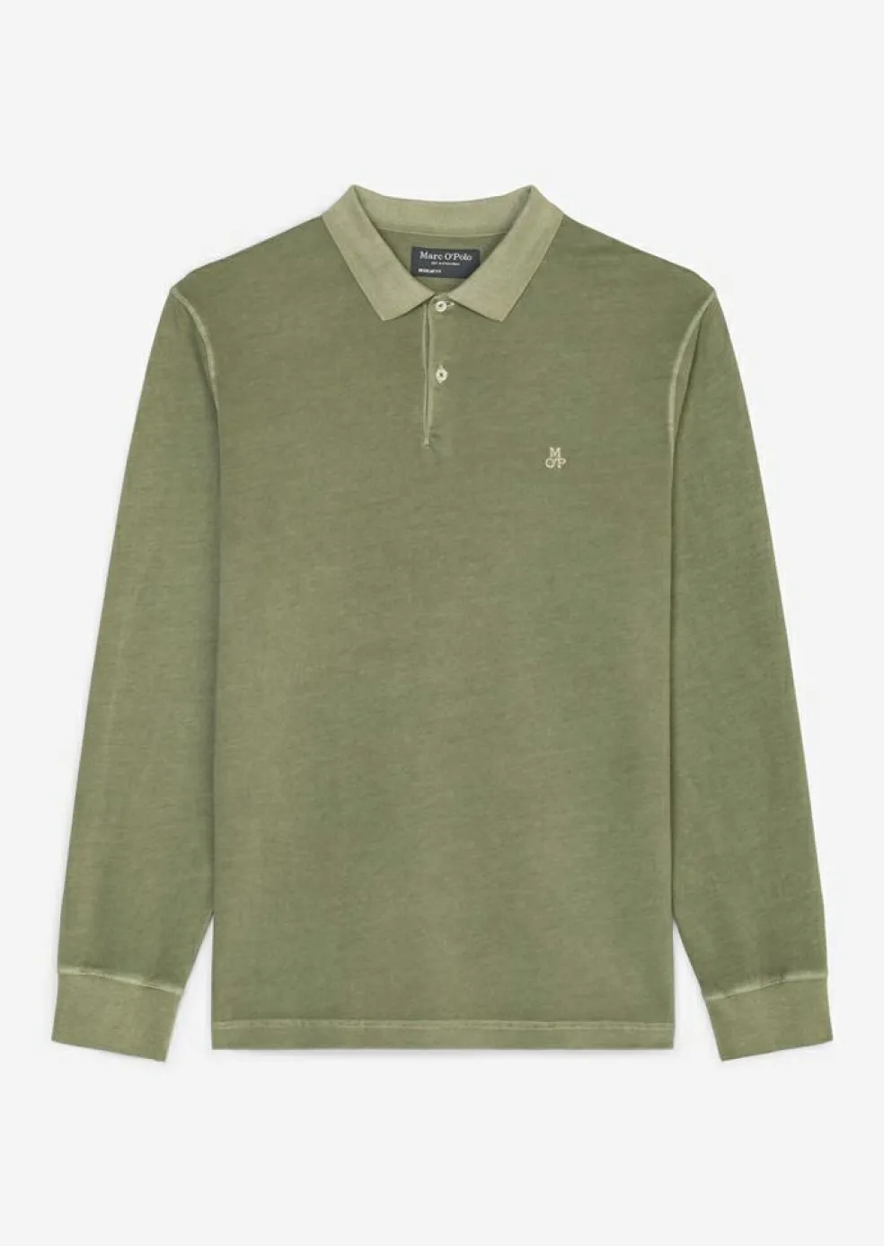 Marc O'Polo regular fit polo, heren poloshirt lange mouw, olijfgroen