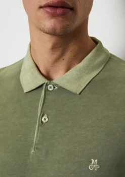 Marc O'Polo regular fit polo, heren poloshirt lange mouw, olijfgroen