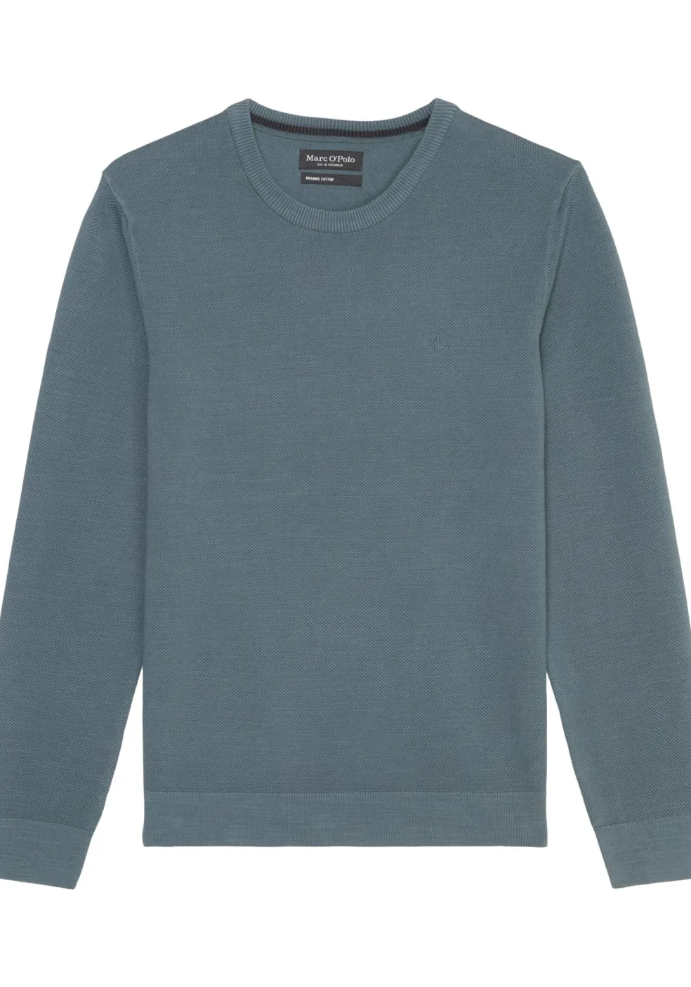 Marc O'Polo regular fit pullover, heren trui katoen met O-hals, middenblauw (middeldik)