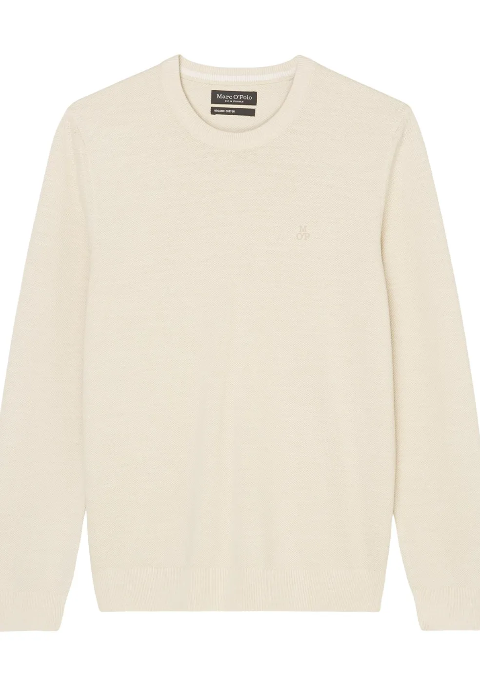 Marc O'Polo regular fit pullover, heren trui katoen met O-hals, offwhite (middeldik)