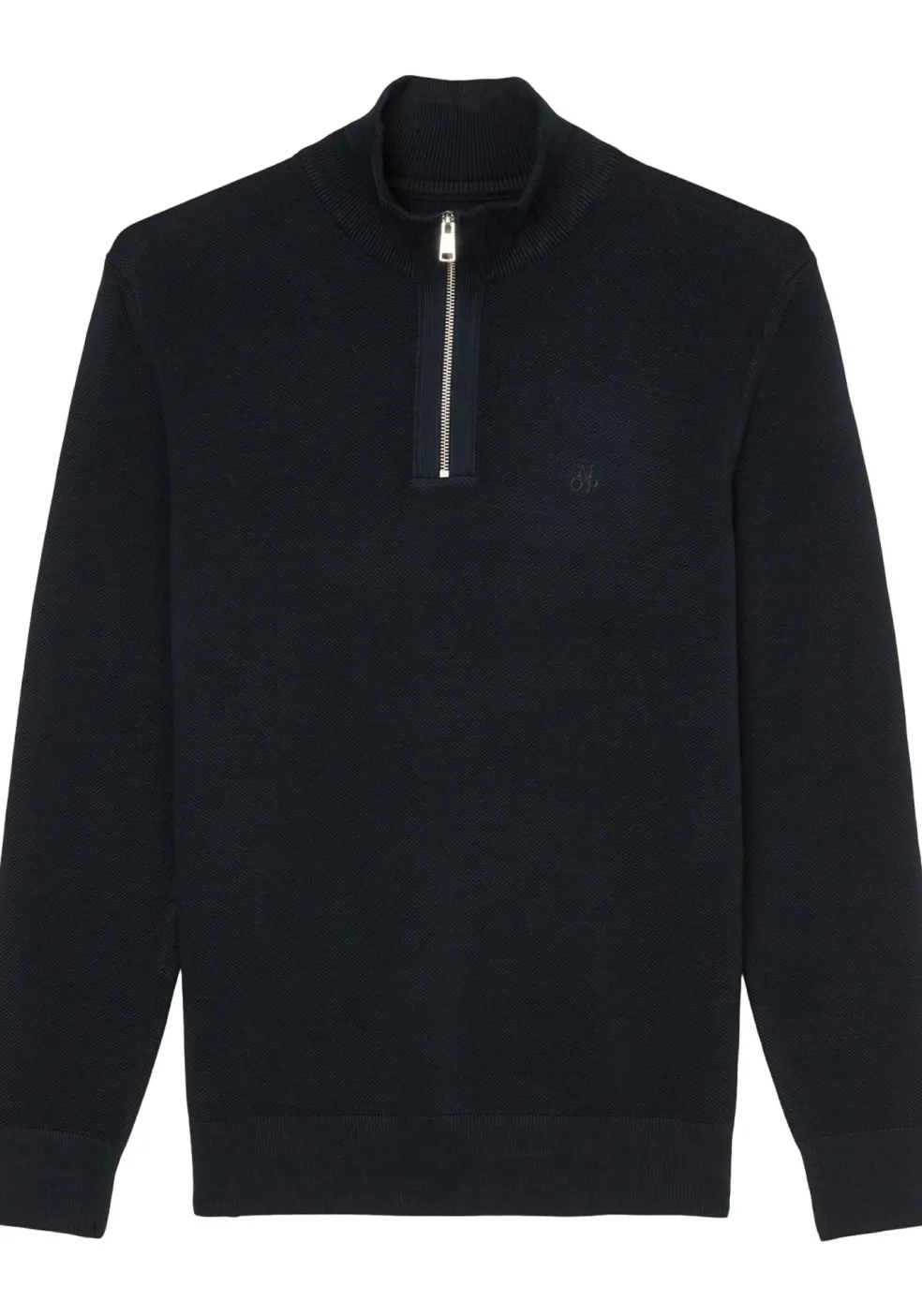 Marc O'Polo regular fit schipperstrui, heren trui katoen met opstaande boord, donkerblauw (middeldik)