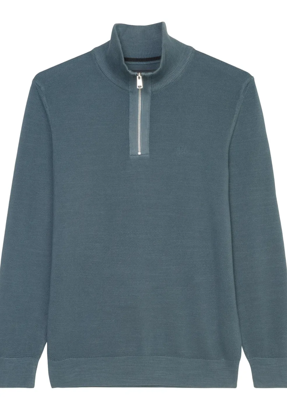 Marc O'Polo regular fit schipperstrui, heren trui katoen met opstaande boord, middenblauw (middeldik)