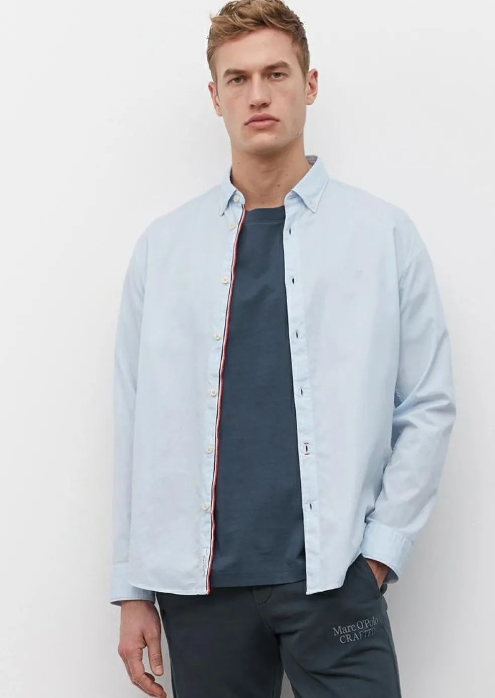 Marc O'Polo relaxed fit heren overhemd, structuur, lichtblauw