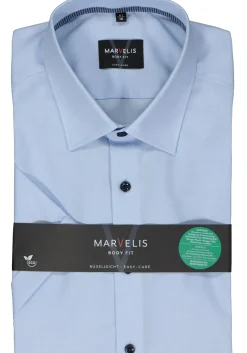 MARVELIS body fit overhemd, korte mouw, popeline, lichtblauw