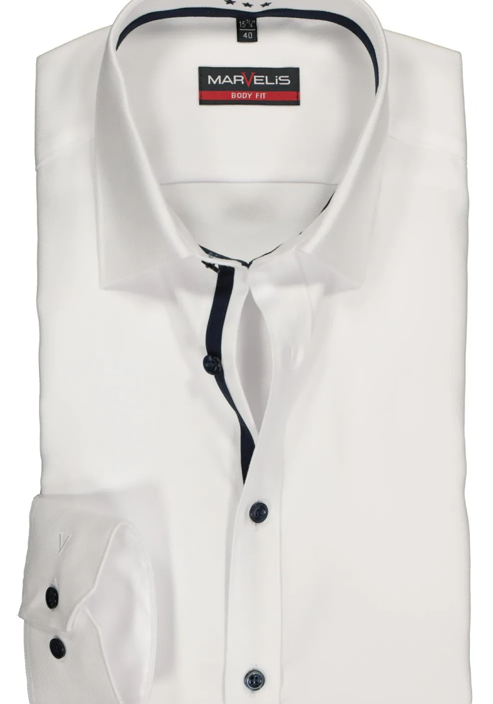 MARVELIS body fit overhemd, wit twill (contrast)