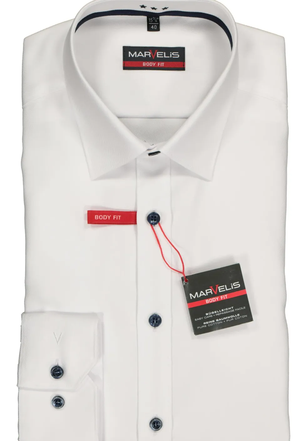 MARVELIS body fit overhemd, wit twill (contrast)