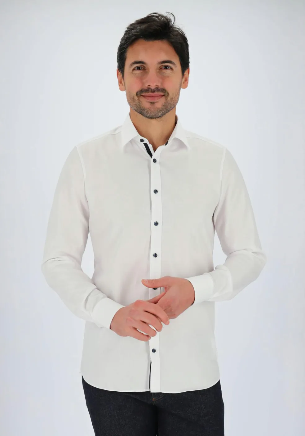 MARVELIS body fit overhemd, wit twill (contrast)