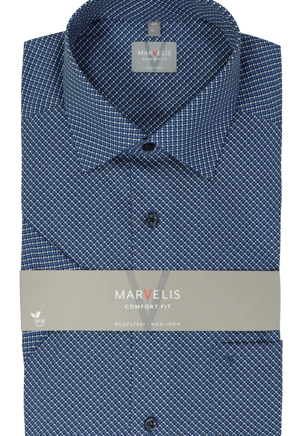 MARVELIS comfort fit overhemd, korte mouw, popeline, donkerblauw dessin