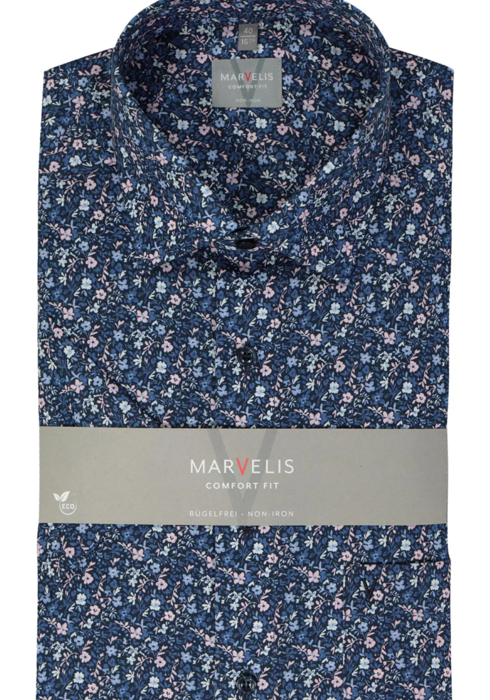 MARVELIS comfort fit overhemd, korte mouw, popeline, donkerblauw dessin