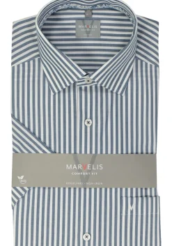 MARVELIS comfort fit overhemd, korte mouw, popeline, donkerblauw gestreept