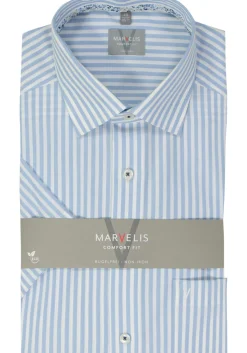 MARVELIS comfort fit overhemd, korte mouw, popeline, lichtblauw gestreept