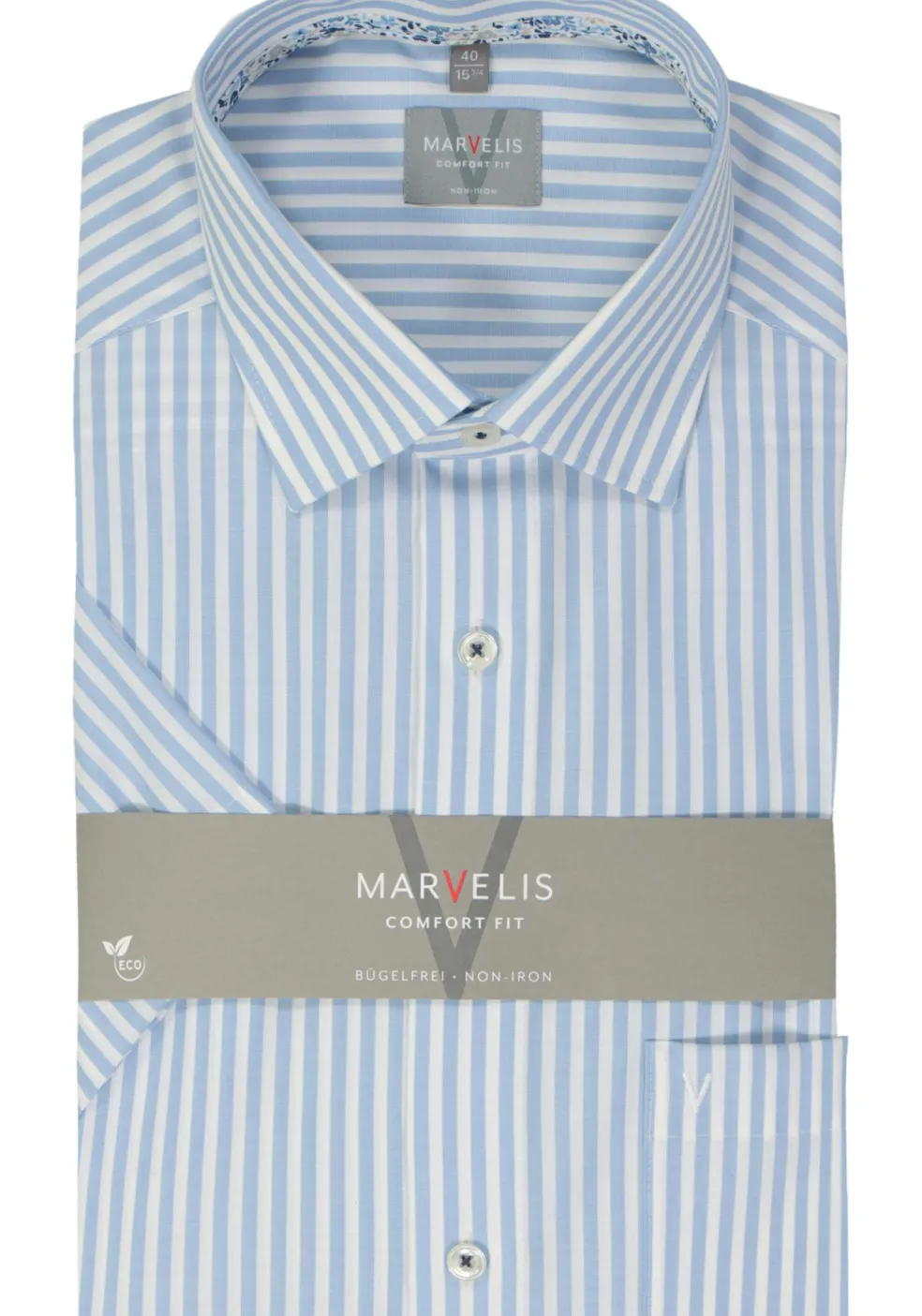MARVELIS comfort fit overhemd, korte mouw, popeline, lichtblauw gestreept