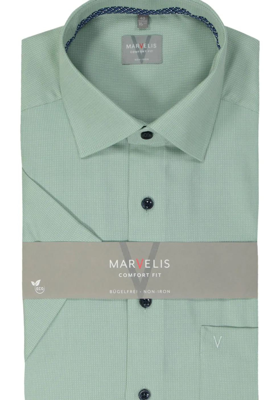 MARVELIS comfort fit overhemd, korte mouw, structuur, groen