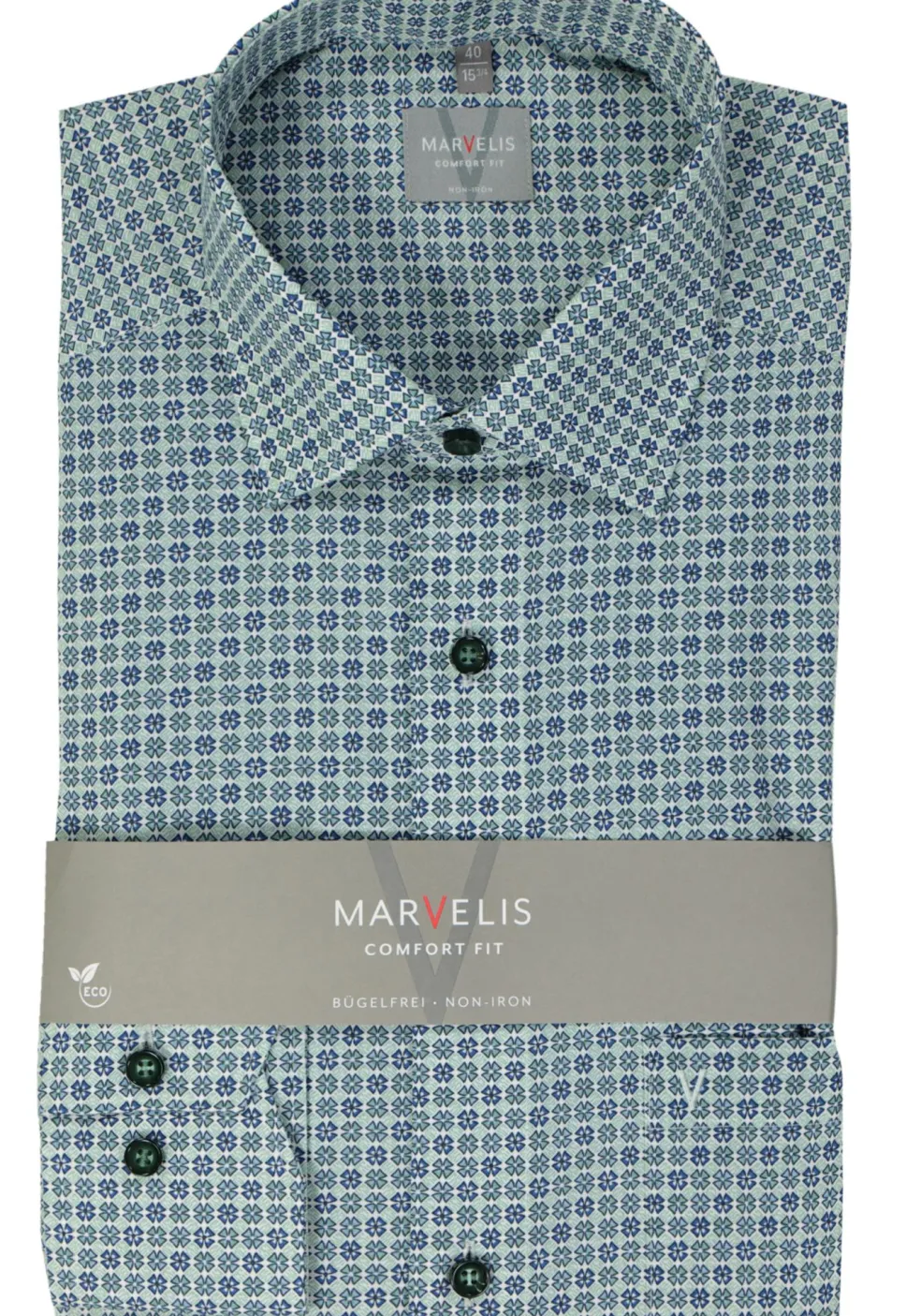 MARVELIS comfort fit overhemd, popeline, groen dessin