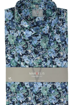 MARVELIS comfort fit overhemd, korte mouw, popeline, groen dessin