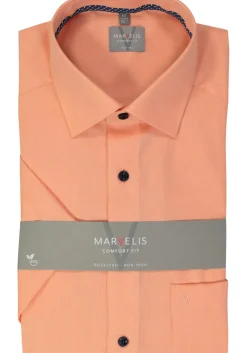 MARVELIS comfort fit overhemd, korte mouw, structuur, zalm oranje
