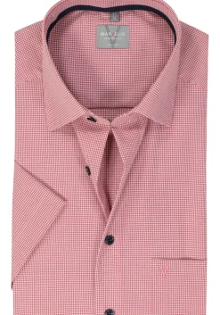 MARVELIS comfort fit overhemd, korte mouw, popeline, bordeaux rood geruit