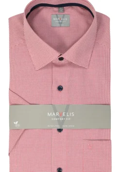 MARVELIS comfort fit overhemd, korte mouw, popeline, bordeaux rood geruit