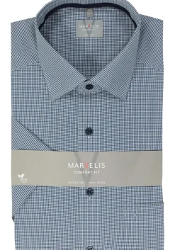 MARVELIS comfort fit overhemd, korte mouw, popeline, donkerblauw geruit